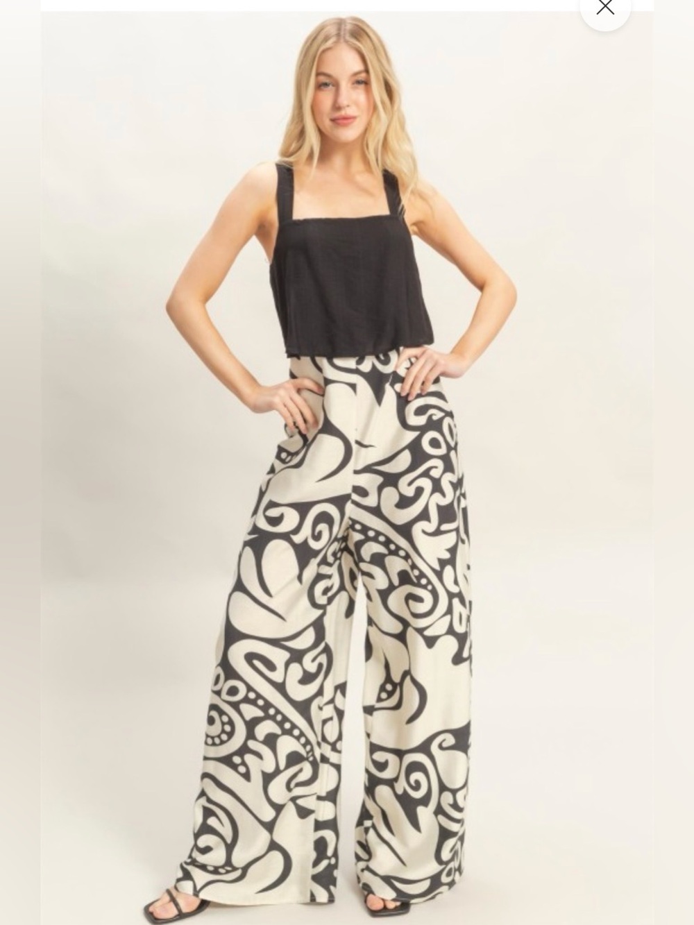 Black & Cream Printed Wide-Leg  Jumpsuit